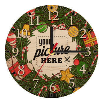 PHOTO Christmas twitch, Ρολόι τοίχου ξύλινο plywood (20cm)