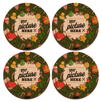 PHOTO Christmas twitch, ΣΕΤ x4 Σουβέρ ξύλινα στρογγυλά plywood (9cm)