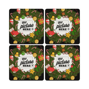 PHOTO Christmas twitch, ΣΕΤ 4 Σουβέρ ξύλινα τετράγωνα (9cm)