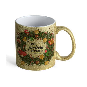 PHOTO Christmas twitch, Κούπα Χρυσή Glitter που γυαλίζει, κεραμική, 330ml