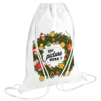 PHOTO Christmas twitch, Τσάντα πλάτης πουγκί GYMBAG λευκή (28x40cm)