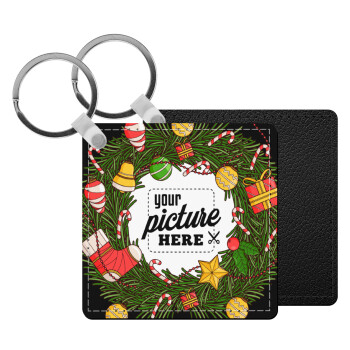 PHOTO Christmas twitch, Μπρελόκ Δερματίνη, τετράγωνο ΜΑΥΡΟ (5x5cm)