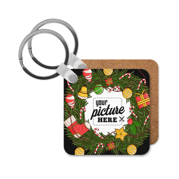 PHOTO Christmas twitch, Μπρελόκ Ξύλινο τετράγωνο MDF