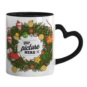 PHOTO Christmas twitch, Κούπα καρδιά χερούλι μαύρη, κεραμική, 330ml