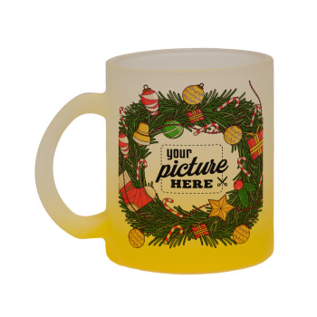 PHOTO Christmas twitch, Κούπα γυάλινη δίχρωμη με βάση το κίτρινο ματ, 330ml