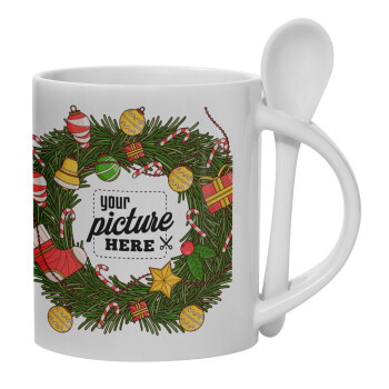 PHOTO Christmas twitch, Ceramic coffee mug with Spoon, 330ml (1pcs)
