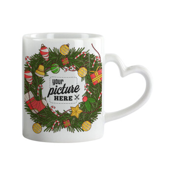 PHOTO Christmas twitch, Κούπα καρδιά χερούλι λευκή, κεραμική, 330ml
