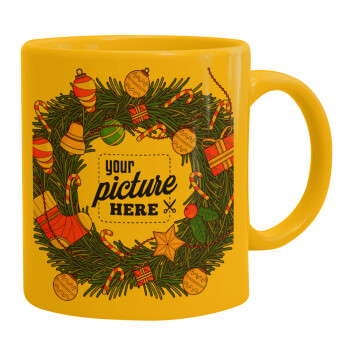 PHOTO Christmas twitch, Ceramic coffee mug yellow, 330ml (1pcs)