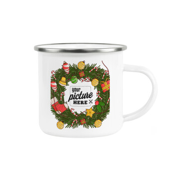 PHOTO Christmas twitch, Metallic enamel cup white 360ml