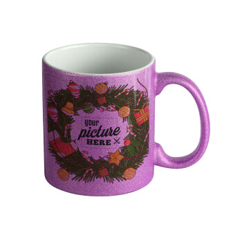 PHOTO Christmas twitch, Κούπα Μωβ Glitter που γυαλίζει, κεραμική, 330ml