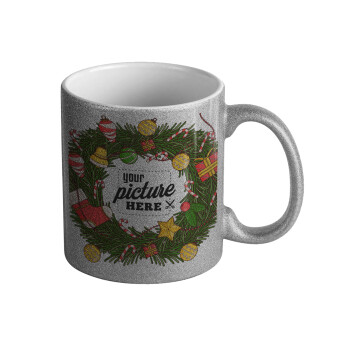 PHOTO Christmas twitch, Κούπα Ασημένια Glitter που γυαλίζει, κεραμική, 330ml