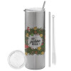 Tumbler stainless steel Silver 600ml, with metal straw & cleaning brush