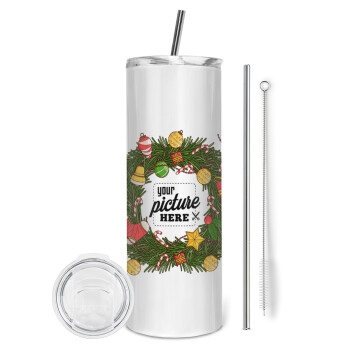 PHOTO Christmas twitch, Eco friendly stainless steel tumbler 600ml, with metal straw & cleaning brush