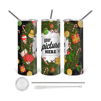 PHOTO Christmas twitch, Tumbler stainless steel 600ml, with metal straw & cleaning brush