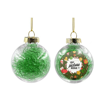 PHOTO Christmas twitch, Χριστουγεννιάτικη μπάλα δένδρου διάφανη με πράσινο γέμισμα 8cm