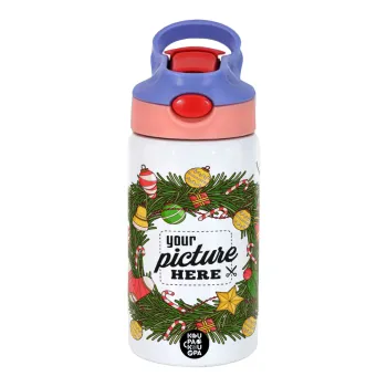 PHOTO Christmas twitch, Children's hot water bottle, stainless steel, with safety straw, pink/purple (350ml)