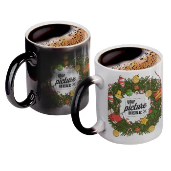 PHOTO Christmas twitch, Color changing magic Mug, ceramic, 330ml when adding hot liquid inside, the black colour desappears (1 pcs)