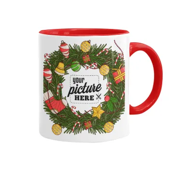 PHOTO Christmas twitch, Κούπα χρωματιστή κόκκινη, κεραμική, 330ml