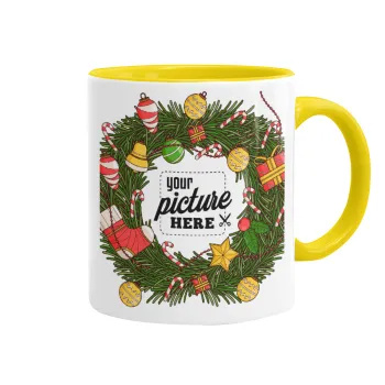 PHOTO Christmas twitch, Κούπα χρωματιστή κίτρινη, κεραμική, 330ml