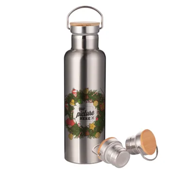 PHOTO Christmas twitch, Stainless steel Silver with wooden lid (bamboo), double wall, 750ml