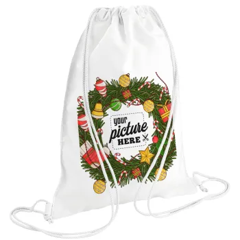 PHOTO Christmas twitch, Τσάντα πλάτης πουγκί GYMBAG λευκή (28x40cm)