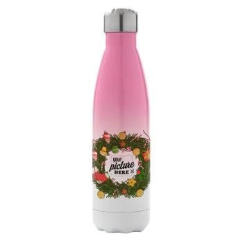 PHOTO Christmas twitch, Metal mug thermos Pink/White (Stainless steel), double wall, 500ml
