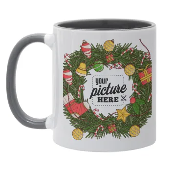 PHOTO Christmas twitch, Κούπα χρωματιστή γκρι, κεραμική, 330ml