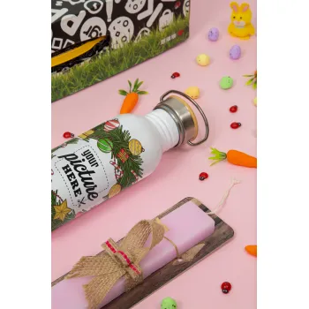PHOTO Christmas twitch, Easter Set, SS Metallic water bottle (620ml, stainless steel) & scented flat Easter candle (30cm) (PINK)