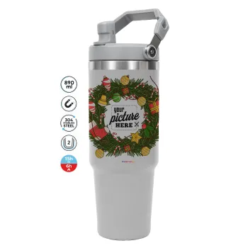 PHOTO Christmas twitch, ΓΚΡΙ χρώματος Θερμός Ανοξείδωτο 890ml (30oz) με χερούλι