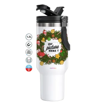 PHOTO Christmas twitch, Mega Tumbler με καπάκι, διπλού τοιχώματος (θερμό) 1,2L