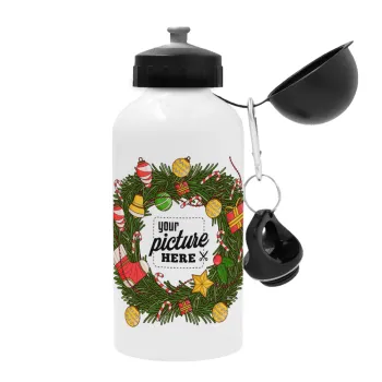 PHOTO Christmas twitch, Metal water bottle, White, aluminum 500ml