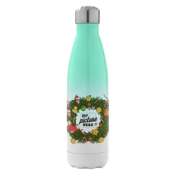 PHOTO Christmas twitch, Μεταλλικό παγούρι θερμός Πράσινο/Λευκό (Stainless steel), διπλού τοιχώματος, 500ml