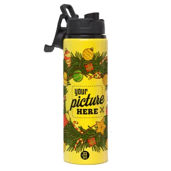 PHOTO Christmas twitch, Μεταλλικό παγούρι νερού με καπάκι ασφαλείας, αλουμινίου 850ml