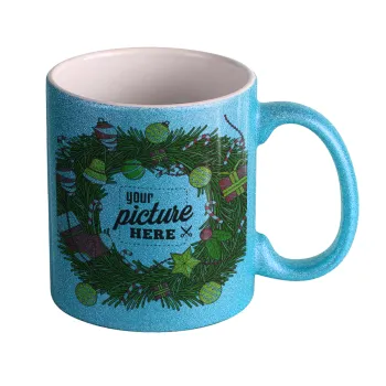 PHOTO Christmas twitch, Κούπα Σιέλ Glitter που γυαλίζει, κεραμική, 330ml