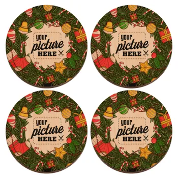 PHOTO Christmas twitch, ΣΕΤ x4 Σουβέρ ξύλινα στρογγυλά plywood (9cm)