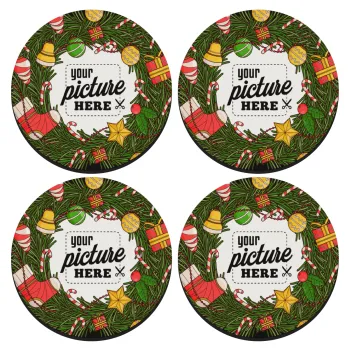 PHOTO Christmas twitch, ΣΕΤ 4 Σουβέρ ξύλινα στρογγυλά (9cm)