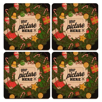 PHOTO Christmas twitch, ΣΕΤ x4 Σουβέρ ξύλινα τετράγωνα plywood (9cm)