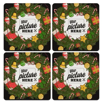 PHOTO Christmas twitch, ΣΕΤ 4 Σουβέρ ξύλινα τετράγωνα (9cm)