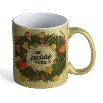 PHOTO Christmas twitch, Κούπα Χρυσή Glitter που γυαλίζει, κεραμική, 330ml