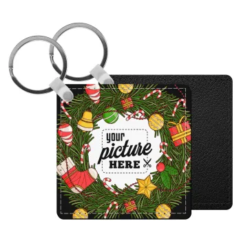 PHOTO Christmas twitch, Μπρελόκ Δερματίνη, τετράγωνο ΜΑΥΡΟ (5x5cm)