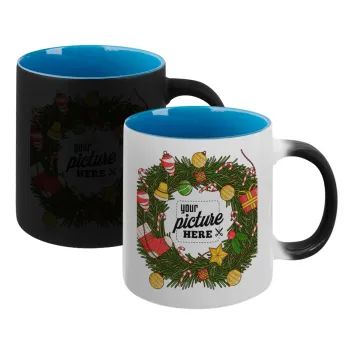 PHOTO Christmas twitch, Κούπα Μαγική εσωτερικό μπλε, κεραμική 330ml που αλλάζει χρώμα με το ζεστό ρόφημα