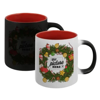 PHOTO Christmas twitch, Κούπα Μαγική εσωτερικό κόκκινο, κεραμική, 330ml που αλλάζει χρώμα με το ζεστό ρόφημα