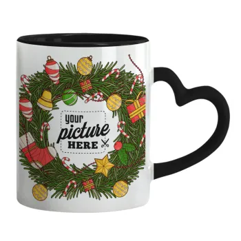 PHOTO Christmas twitch, Mug heart black handle, ceramic, 330ml