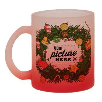 PHOTO Christmas twitch, Κούπα γυάλινη δίχρωμη με βάση το κόκκινο ματ, 330ml