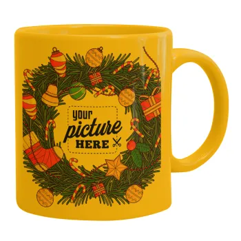PHOTO Christmas twitch, Ceramic coffee mug yellow, 330ml