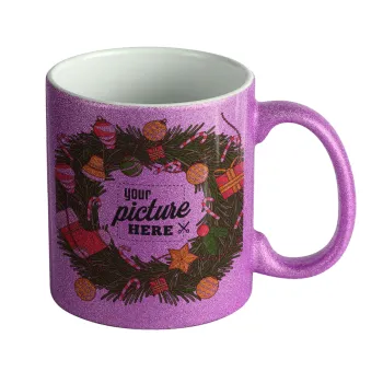 PHOTO Christmas twitch, Κούπα Μωβ Glitter που γυαλίζει, κεραμική, 330ml