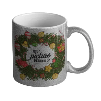 PHOTO Christmas twitch, Κούπα Ασημένια Glitter που γυαλίζει, κεραμική, 330ml