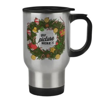 PHOTO Christmas twitch, Stainless steel travel mug with lid, double wall 450ml