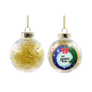 PHOTO snowball, Χριστουγεννιάτικη μπάλα δένδρου διάφανη με χρυσό γέμισμα 8cm