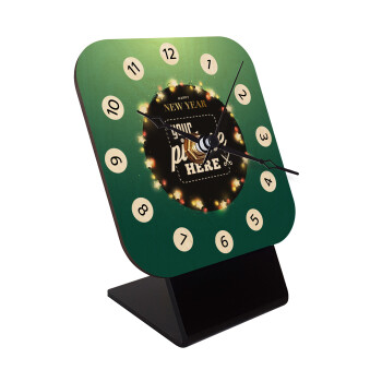 PHOTO xmas lights, Επιτραπέζιο ρολόι σε φυσικό ξύλο (10cm)